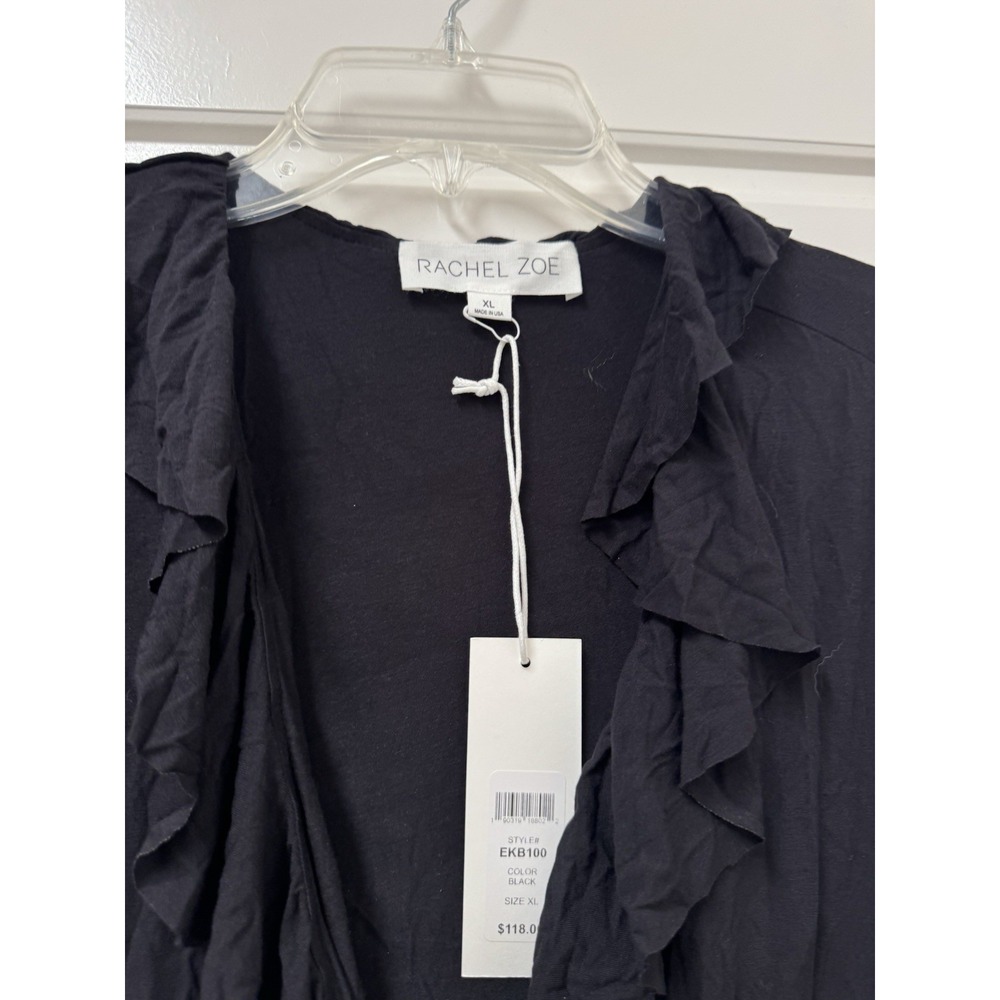 Rachel Zoe Women Black Nicole Ruffled V-Neck Body Suit XL EKB100 NWT - Picture 4 of 14